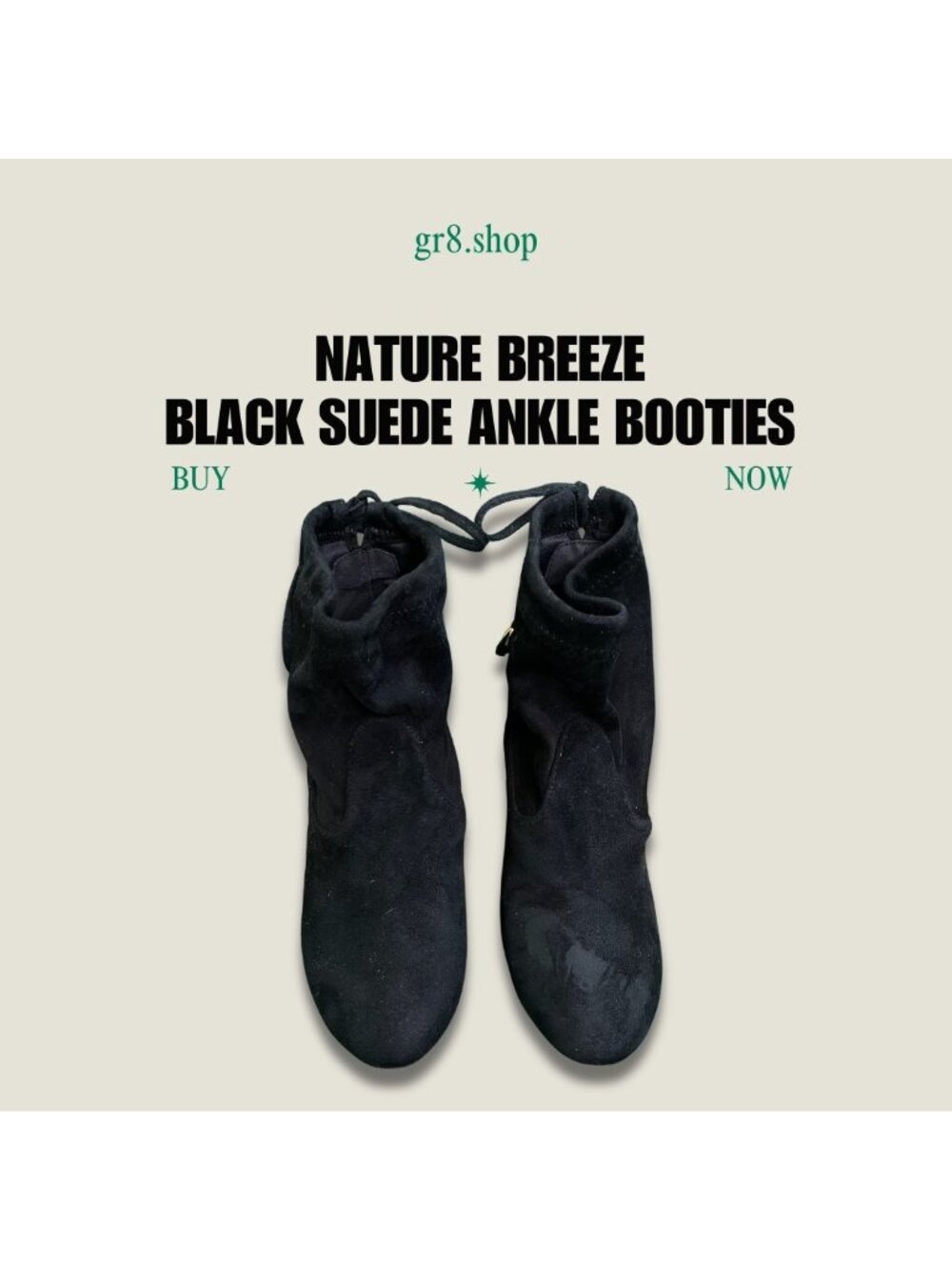 Nature Breeze Black Suede Ankle Booties Size 9 With Tie Back Detail & Chunky